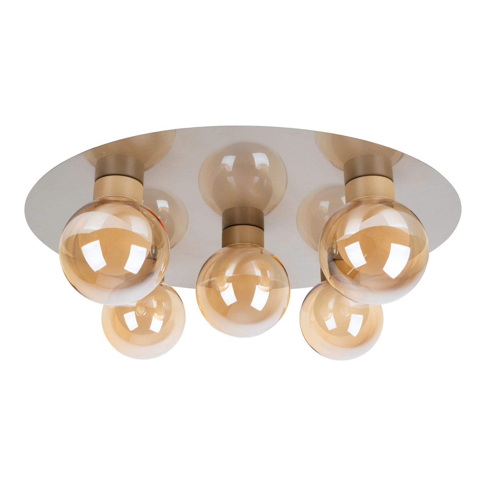 Stropna svjetiljka Donika, okrugla s 5 žarulja, staklo, čelik, jantarna, G9