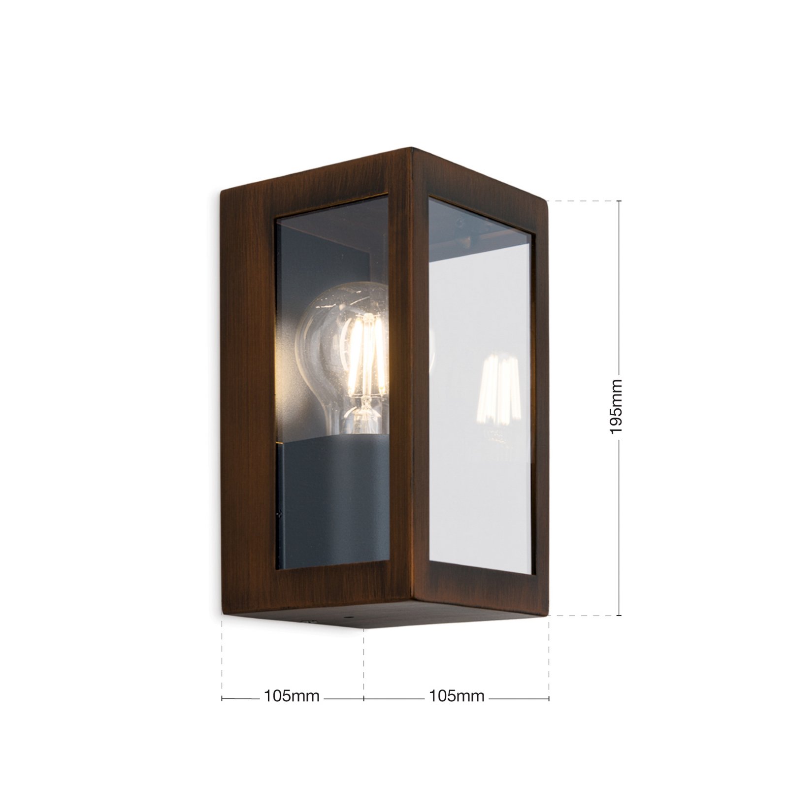 LUMINA outdoor wall light, rust-black, stainless steel, glass, IP44