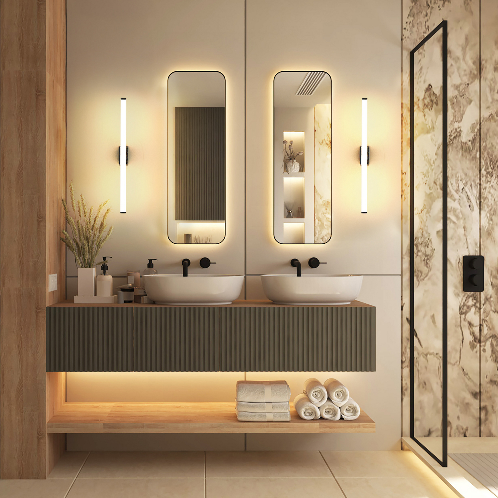 LED-seinalamp VINA M, must, laius 60 cm, IP44, CCT LED-seinalamp VINA M, must, laius 60 cm, IP44, CCT