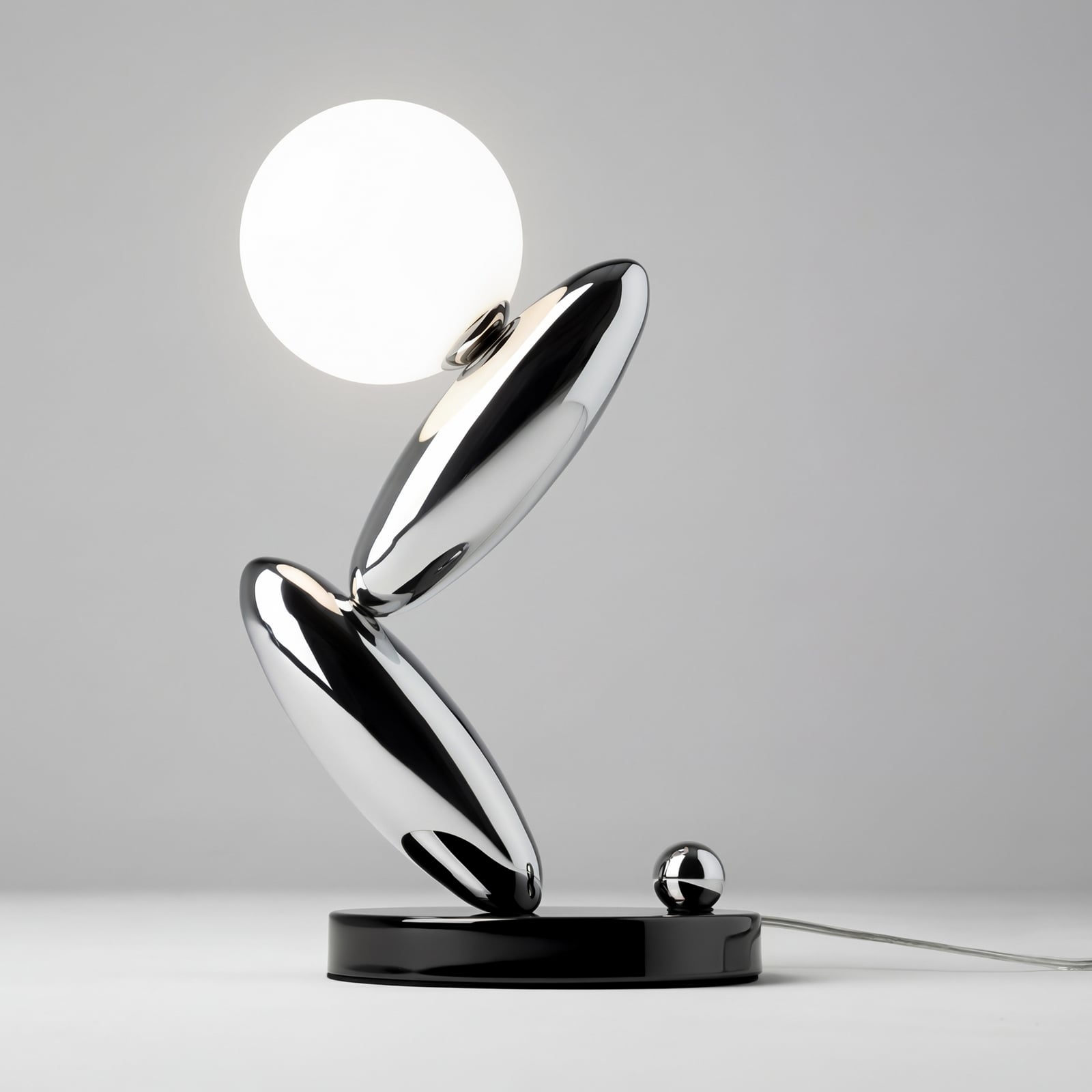 Stolová LED lampa RESONANCE, platinová/opálová, 37 cm, kov/sklo, stmievateľné Stolová LED lampa RESONANCE, platinová/opálová, 37 cm, kov/sklo, stmievateľné