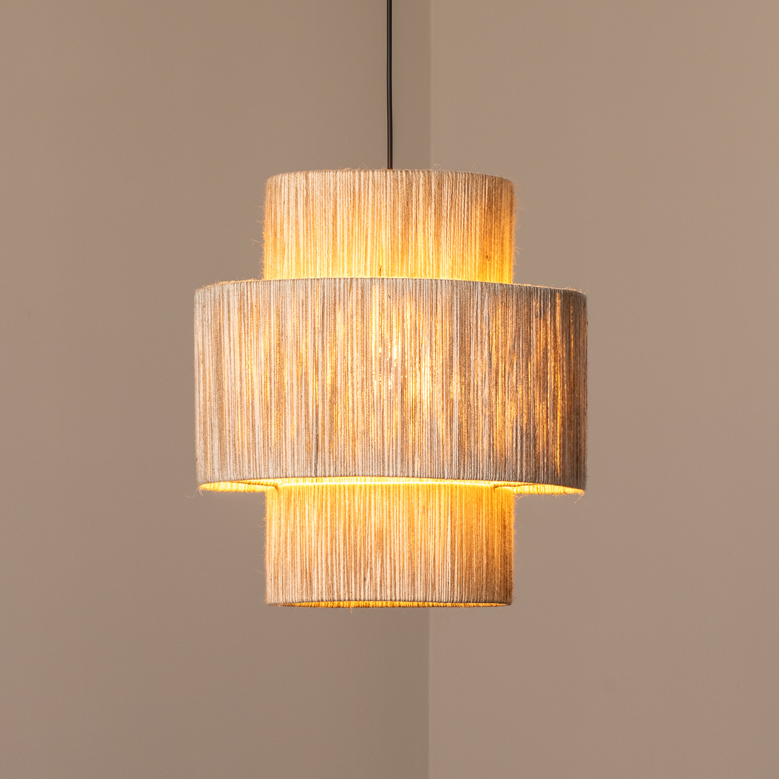 Hanglamp Sahra, bruin, kabel, Ø 39 cm, dubbele kap