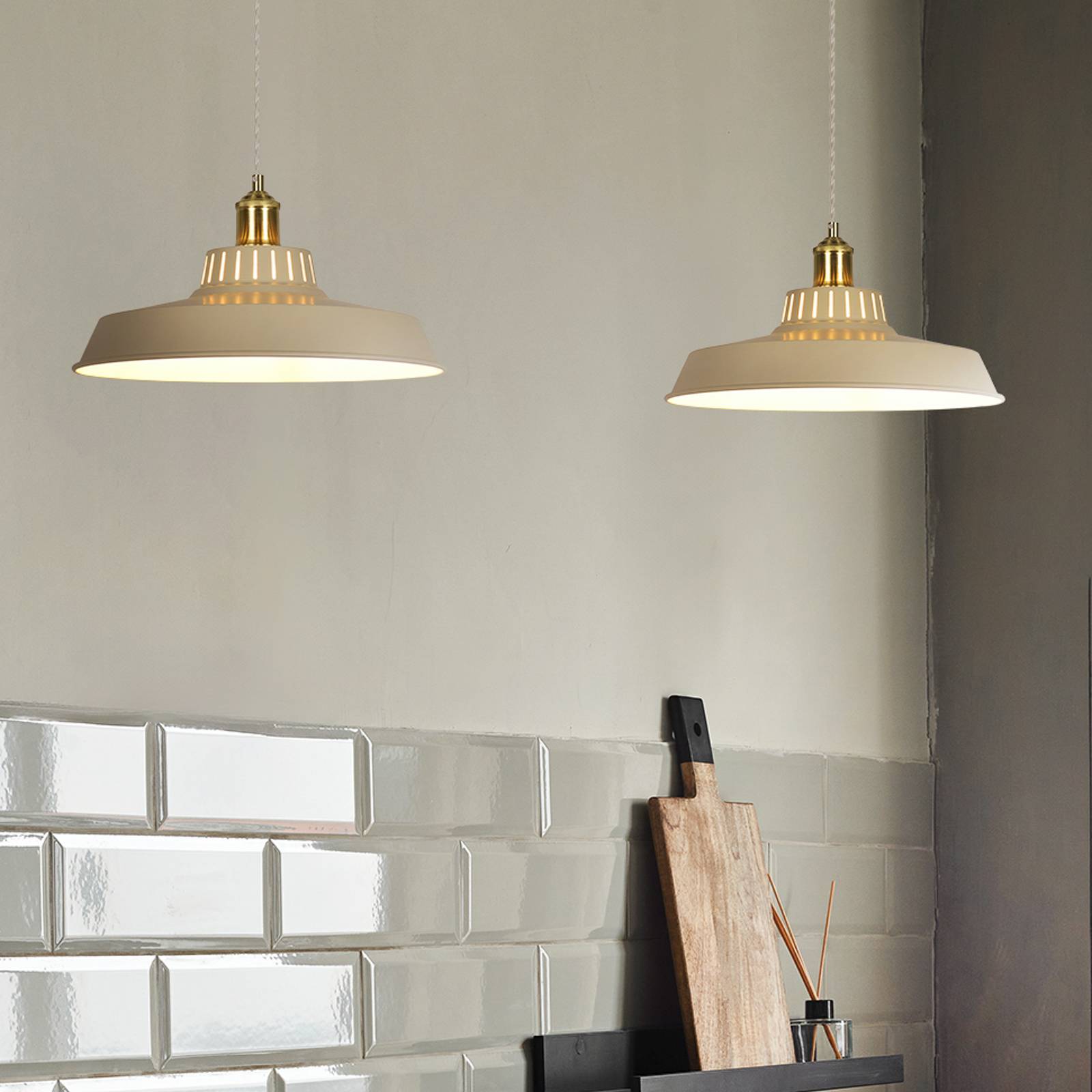 COREP Hänglampa Thelma, elfenbensfärgad, Ø 38 cm, metall