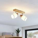 Lindby Wanessa downlight de techo, 2 luces, madera, blanco, E14