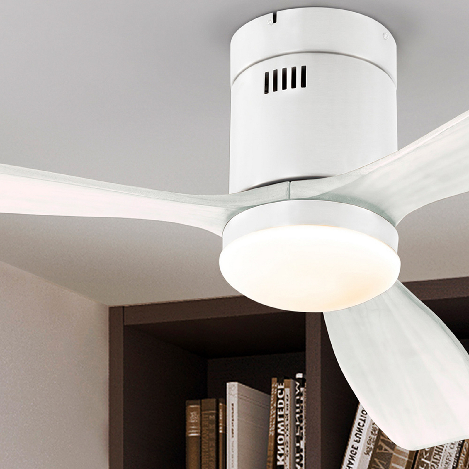 LED stropni ventilator Siroco, bel, Ø 132 cm, tih, CCT