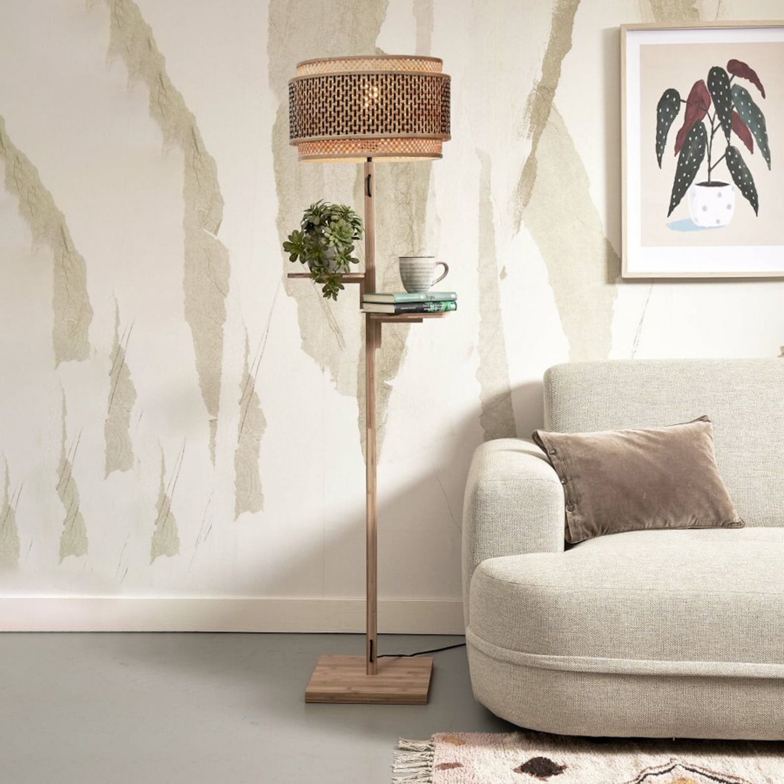 GOOD & MOJO Bhutan lampadar cu poliță natur - Camera de zi / sufragerie - natură - Bamboo