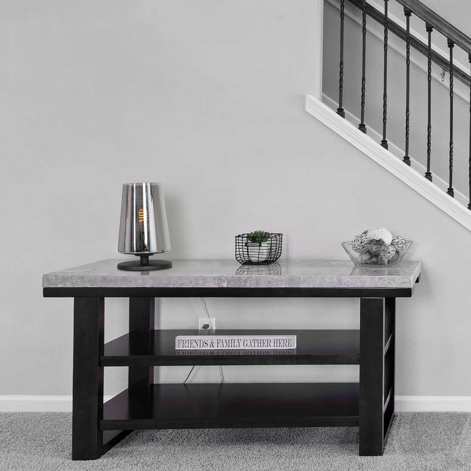 Galda lampa „Ancilla“, melna/dūmakaina, 26 cm, metāls, stikls, E27