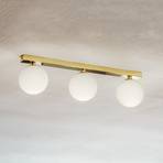 Plafondlamp Fatis opaalglas/messing 3-lamps lang