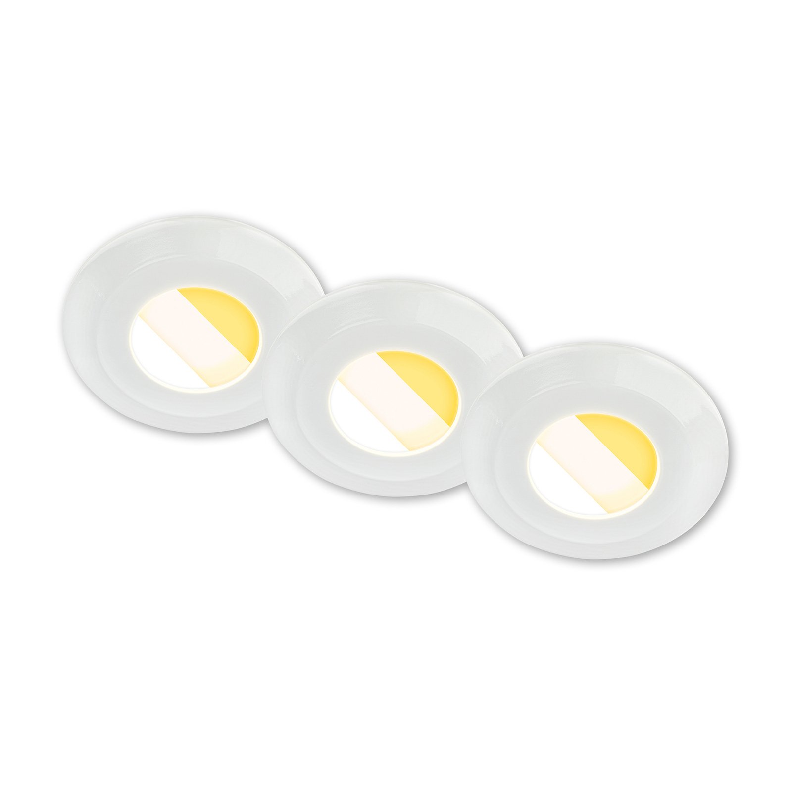 Klira LED recessed light, white, Ø 9 cm, IP44, set of 3