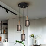 Micron LED pendant light, 3-bulb, black, gold