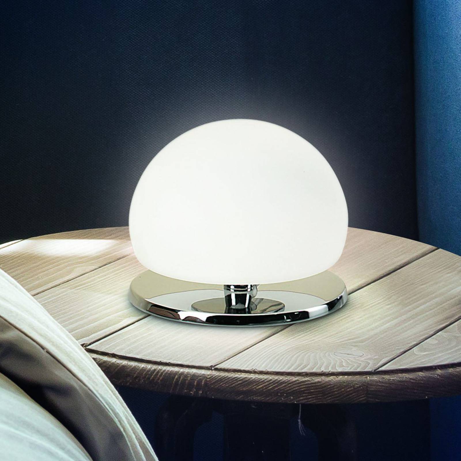 Fabas Luce Lampe à poser Morgana chromé / blanc variateur tactile 3.000 K