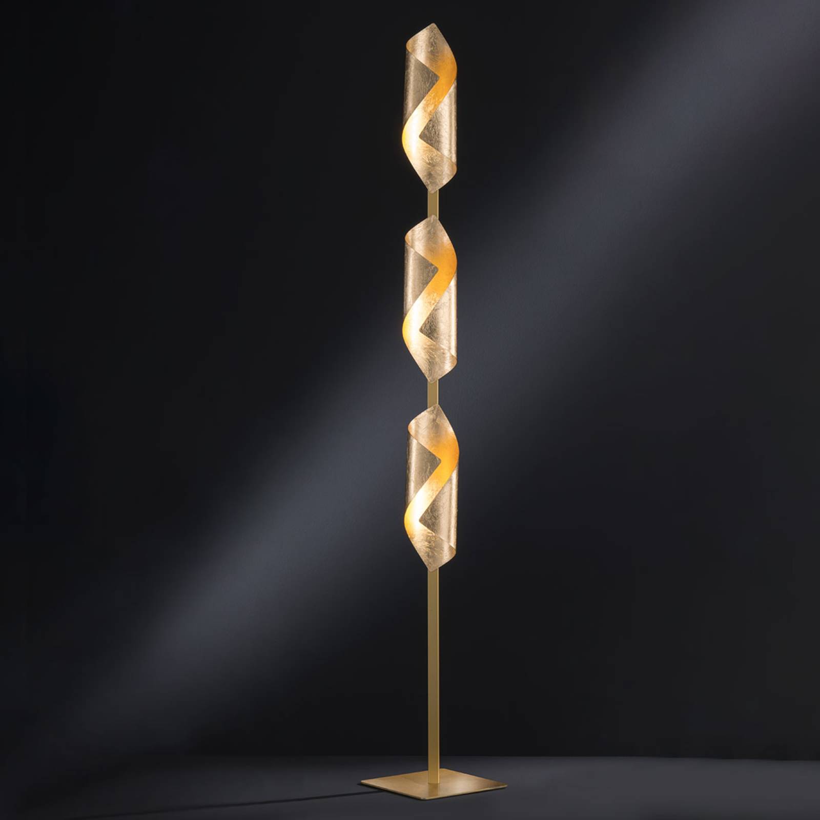 Safira - lampa stojąca LED, lśniący złoty kolor