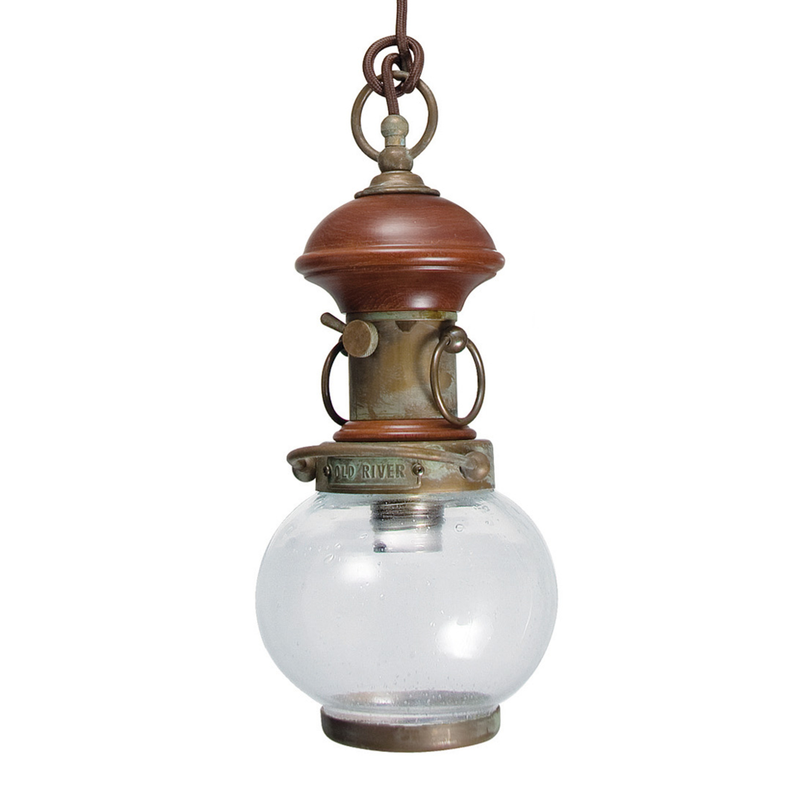 Moretti Hanging light Wind 3 with wood - 1-bulb, for Living / Dining Room, brass, glass, wood, E27, 75 W, energy efficiency: A++