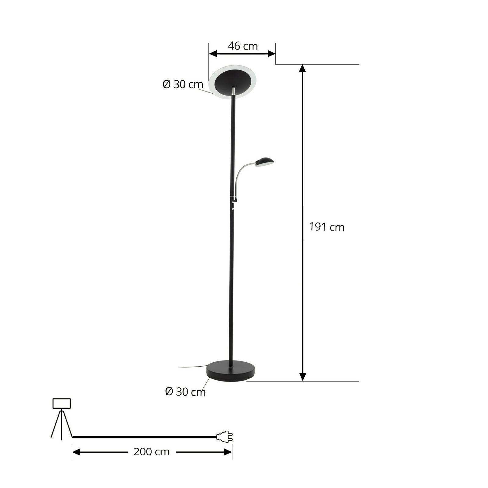 Lampa LED oświetlająca sufit Malea, 180 cm, czarna, ramię do czytania