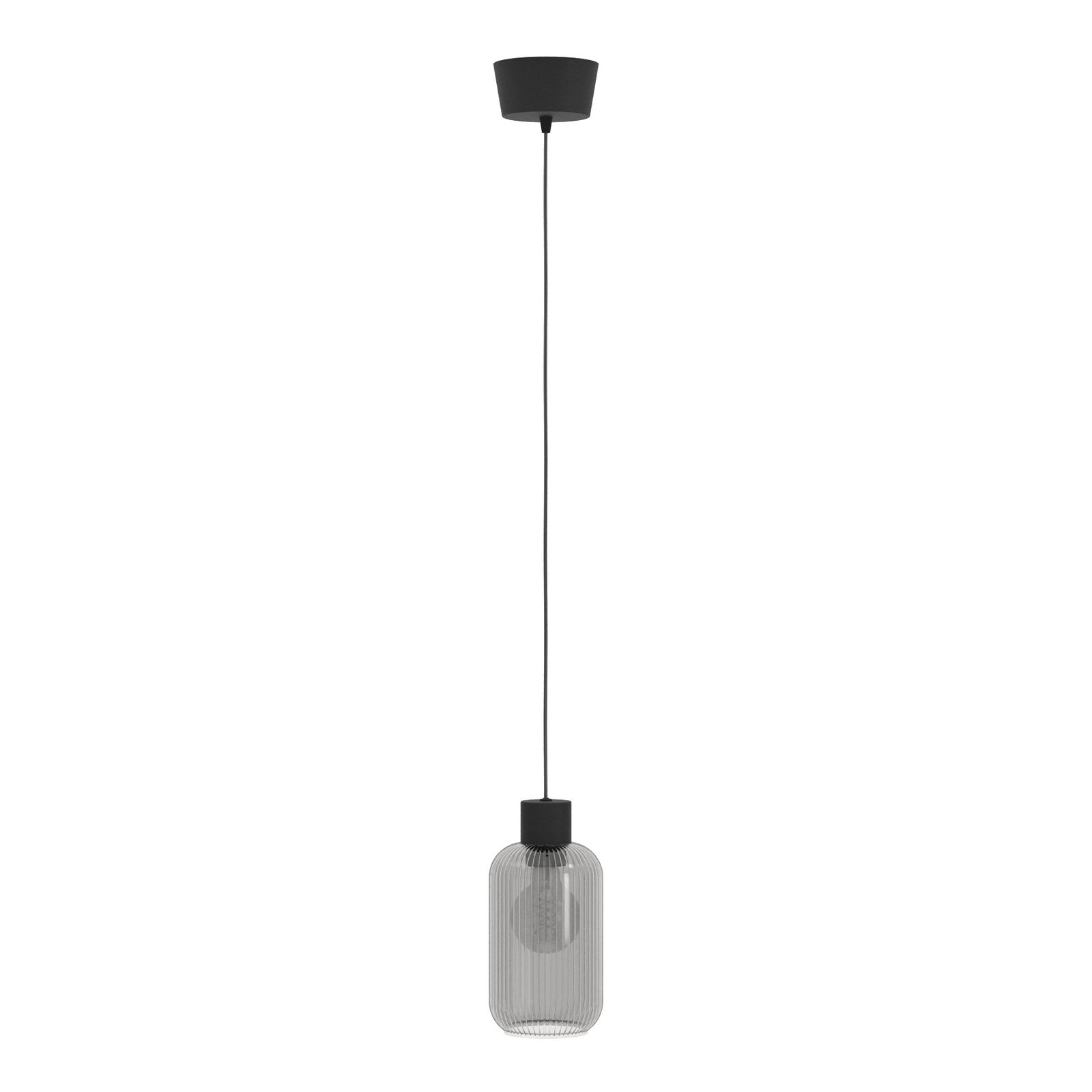 Suspension Dasmina, Ø 13 cm, gris fumé/noir, verre, E27