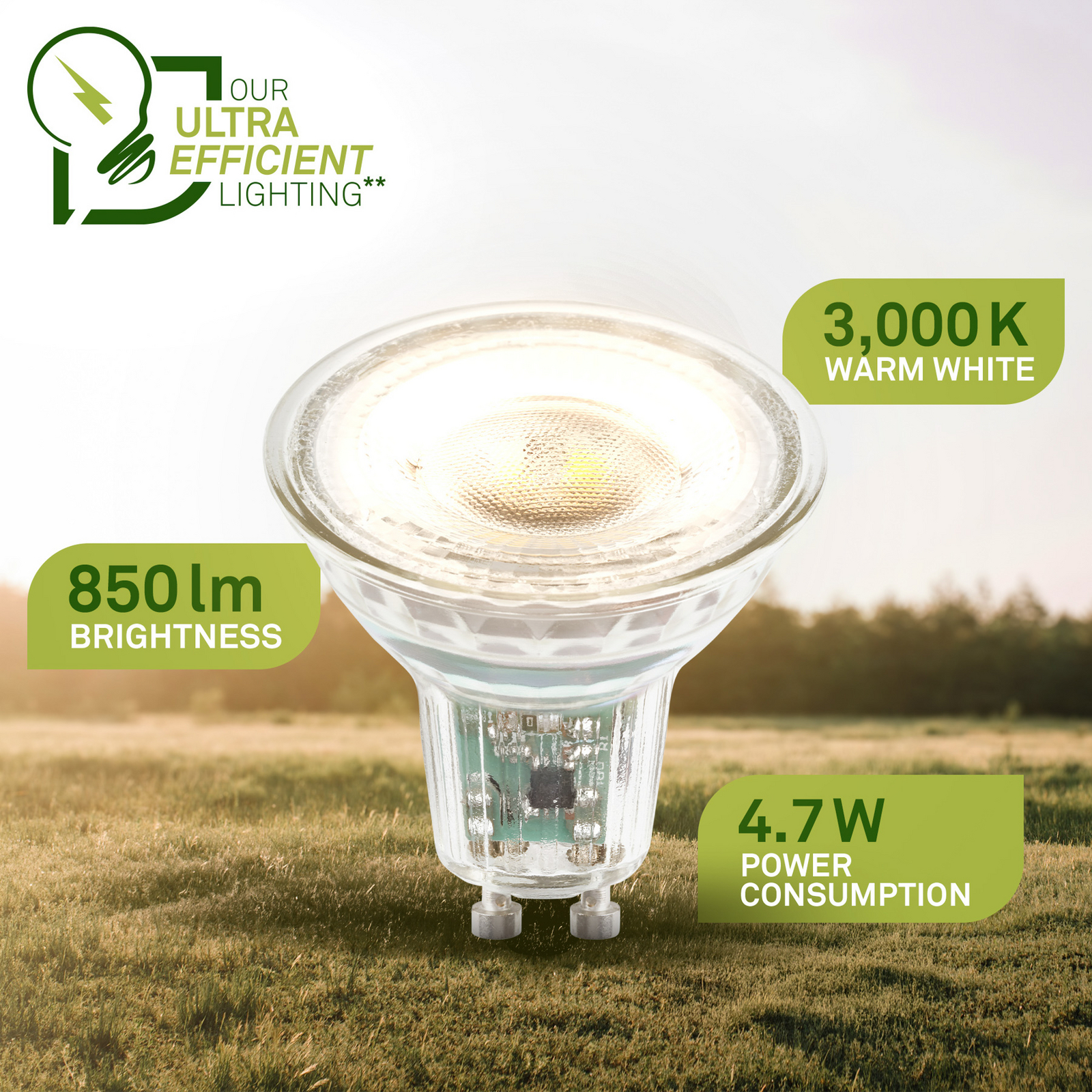 LED-pære Reflektorpære GU10 4,7W klar 3000K energiklasse A 2er