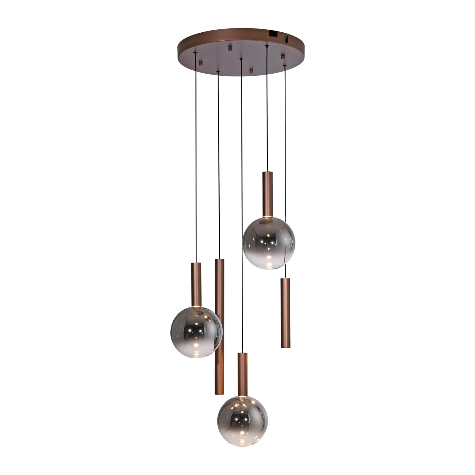 Paul Neuhaus LED-visoka svetilka Bowl, Ø 54 cm, rjava/siva, z regulatorjem