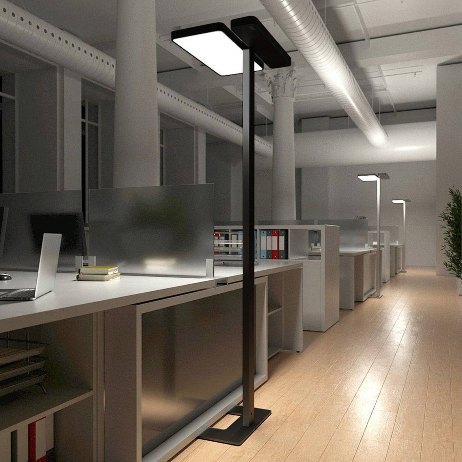 Arcchio Aila LED-golvlampa för kontor svart dagsljussensor