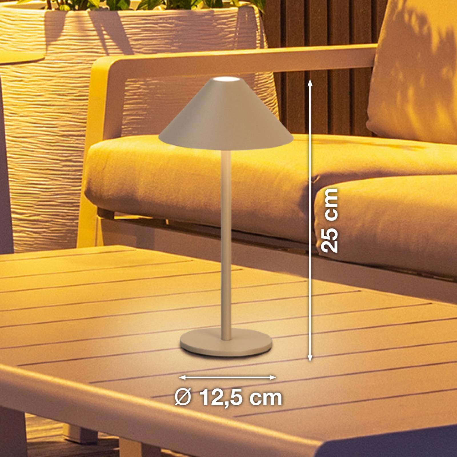  Fh Lighting Led-akku-tischlampe Prato, Greige, Höhe 25 Cm Metall Ip54 