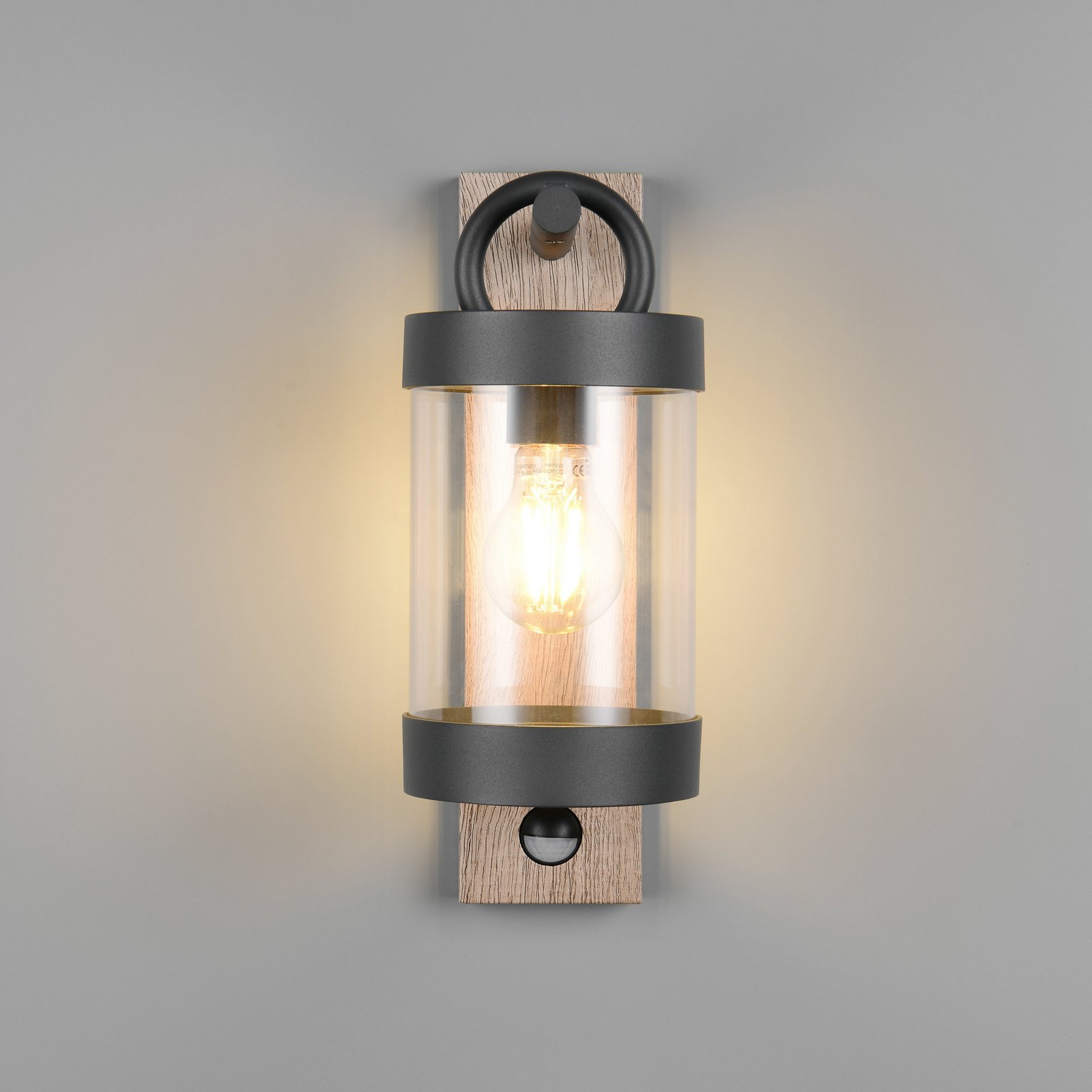 Sambesi outdoor wall lamp, wood look, die-cast aluminium, sensor