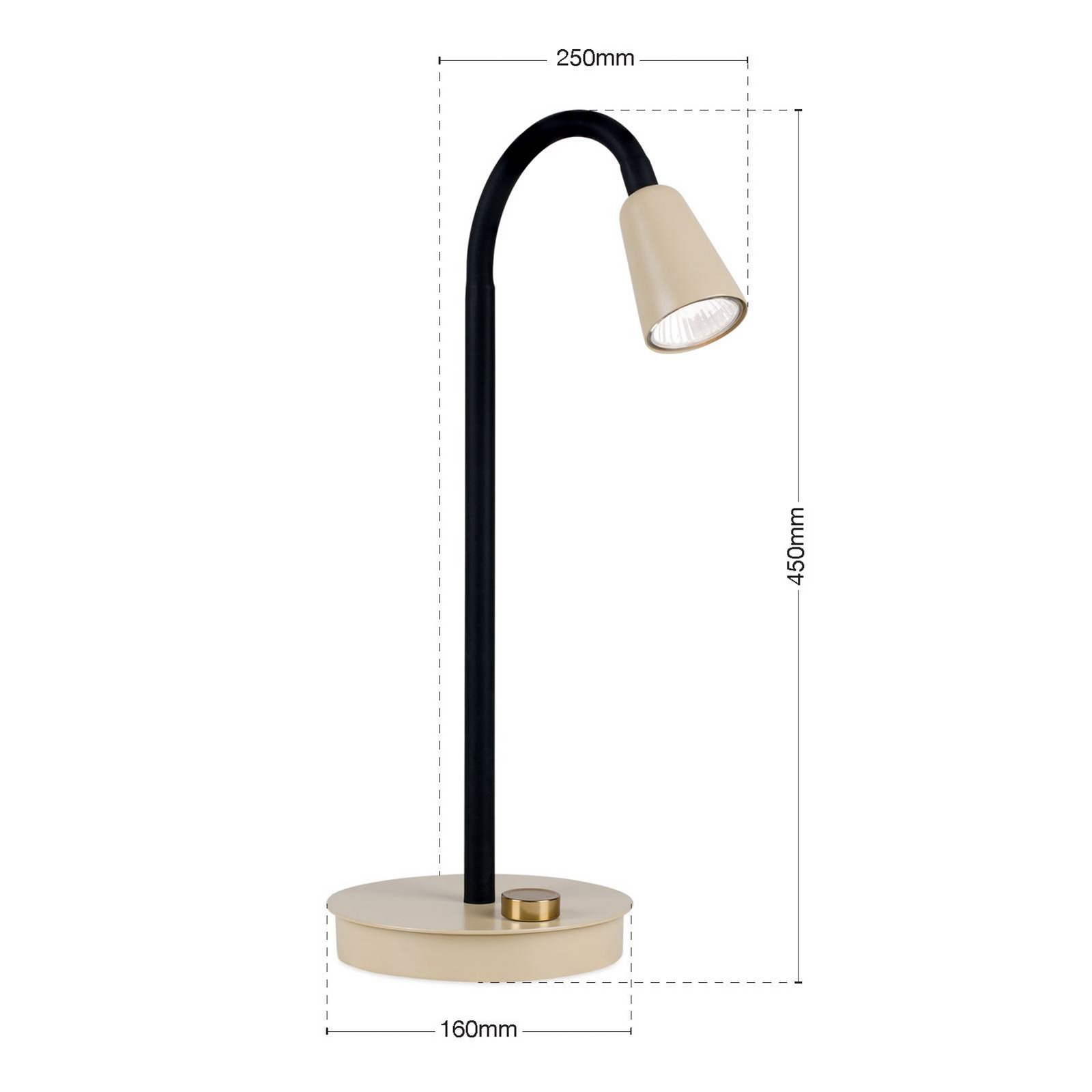 Lampada da tavolo Dotty, kaki, altezza 45 cm, base, dimmerabile, GU10