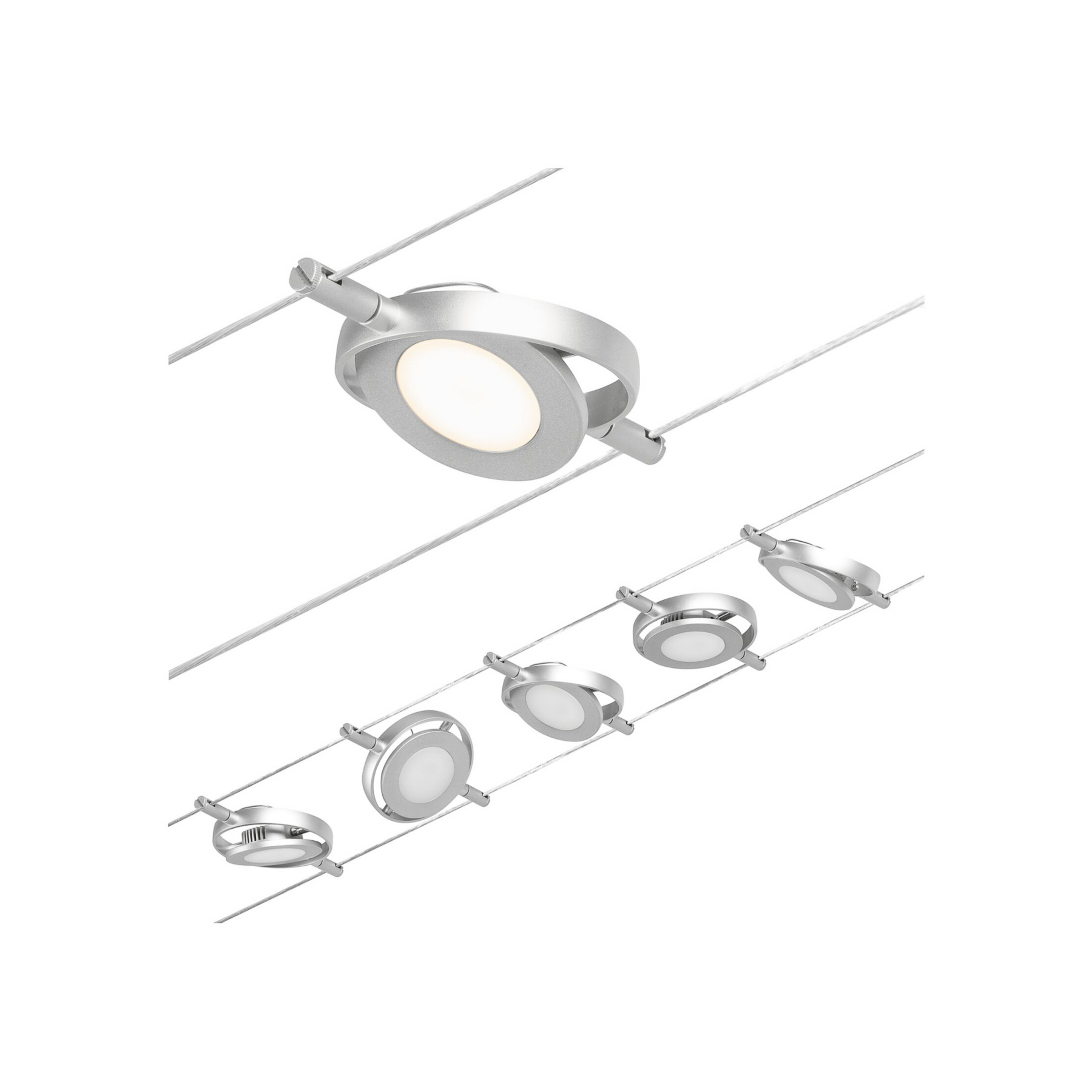 Wire RoundMac LED cable lighting system, 5-bulb, chrome - Paulmann
