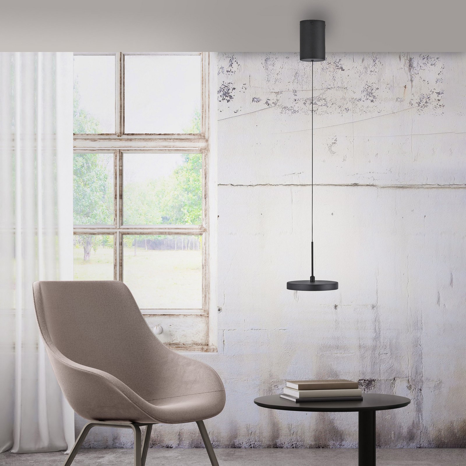 JUST LIGHT. LED-Hängeleuchte Plata, schwarz, 1-fl., 3.000 K