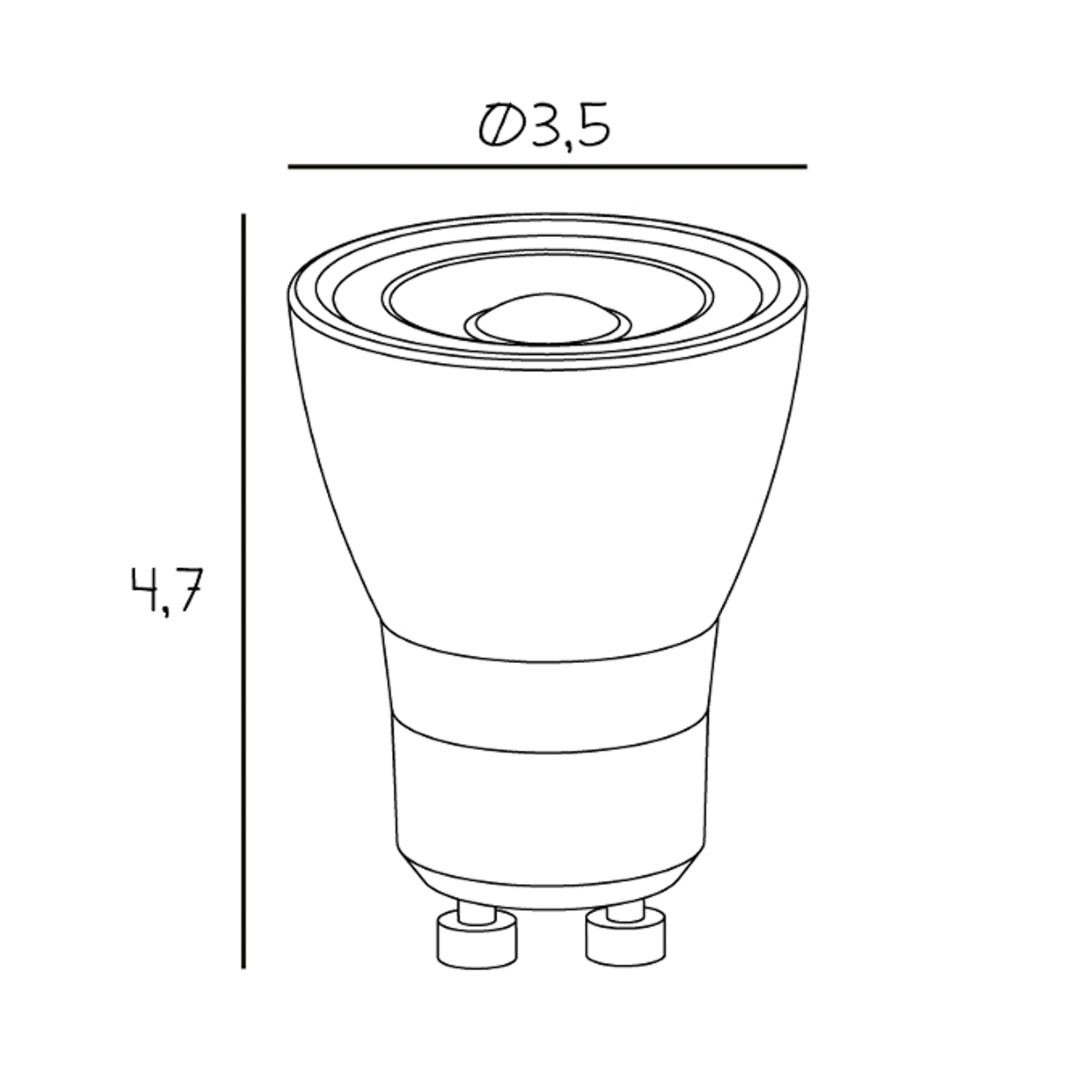Refletor LED Mini Spot, GU10, 3,5 W, 3.000 K, regulável