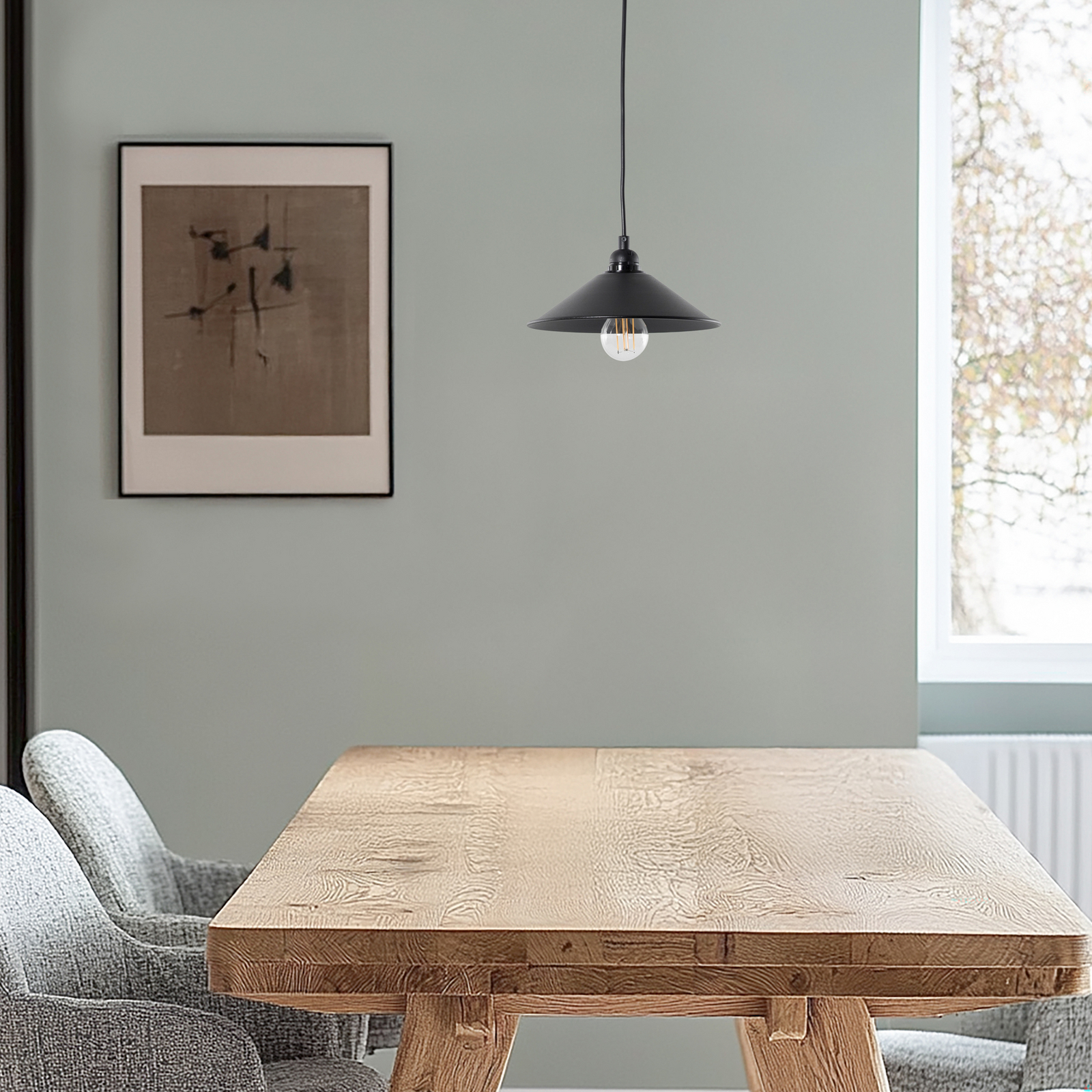 Hanging light GMN-00007 1-bulb wood detail black