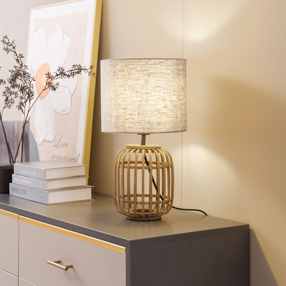 Lindby Marzanna Bordslampa Grey/Wood, trä från Lindby