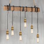 Lámpara colgante Cellar, madera, cuerda, 6 luces