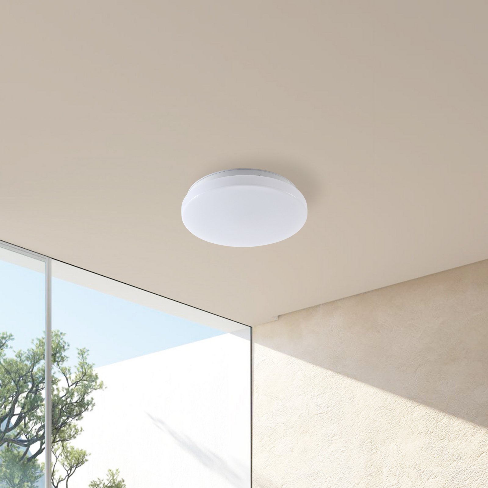 Lindby LED outdoor ceiling light Kirkola, 4000 K, Ø 34 cm, white