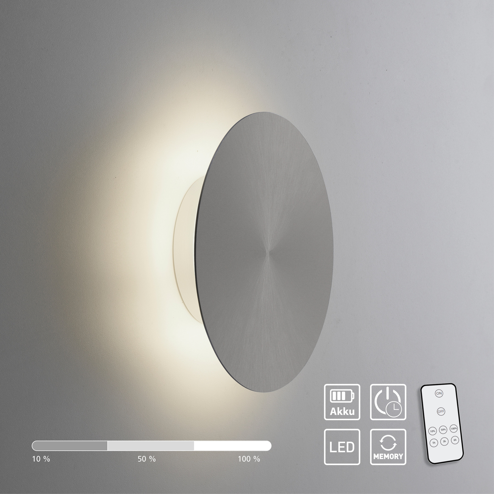 LED nástenné svietidlo na batérie Puntua Ø 18 cm sivé