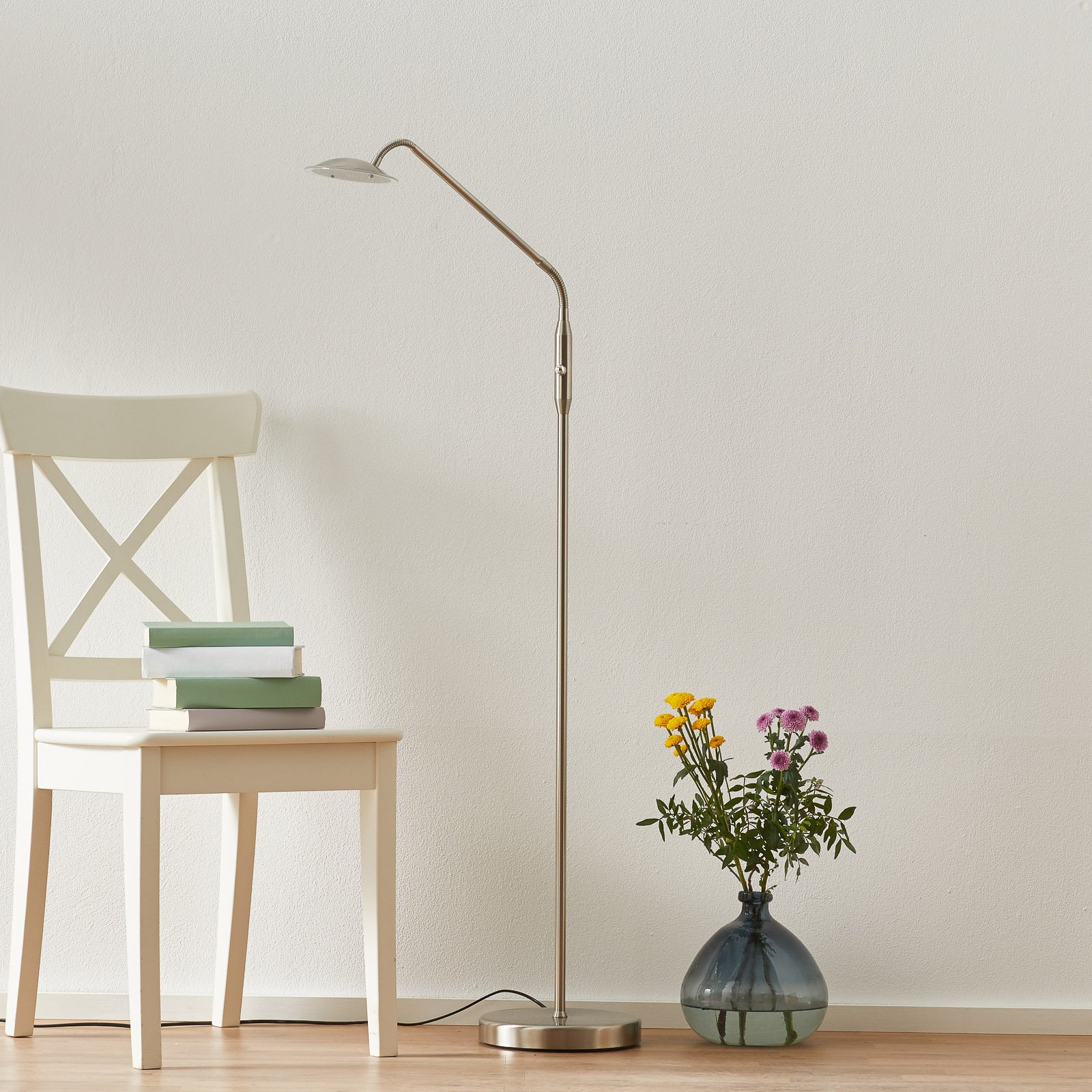 Wofi Elegant Twin LED floor lamp in nickel, 1 bulb, for Living / Dining Room, Metal, 4.6 W, energy efficiency: A+, H: 157 cm