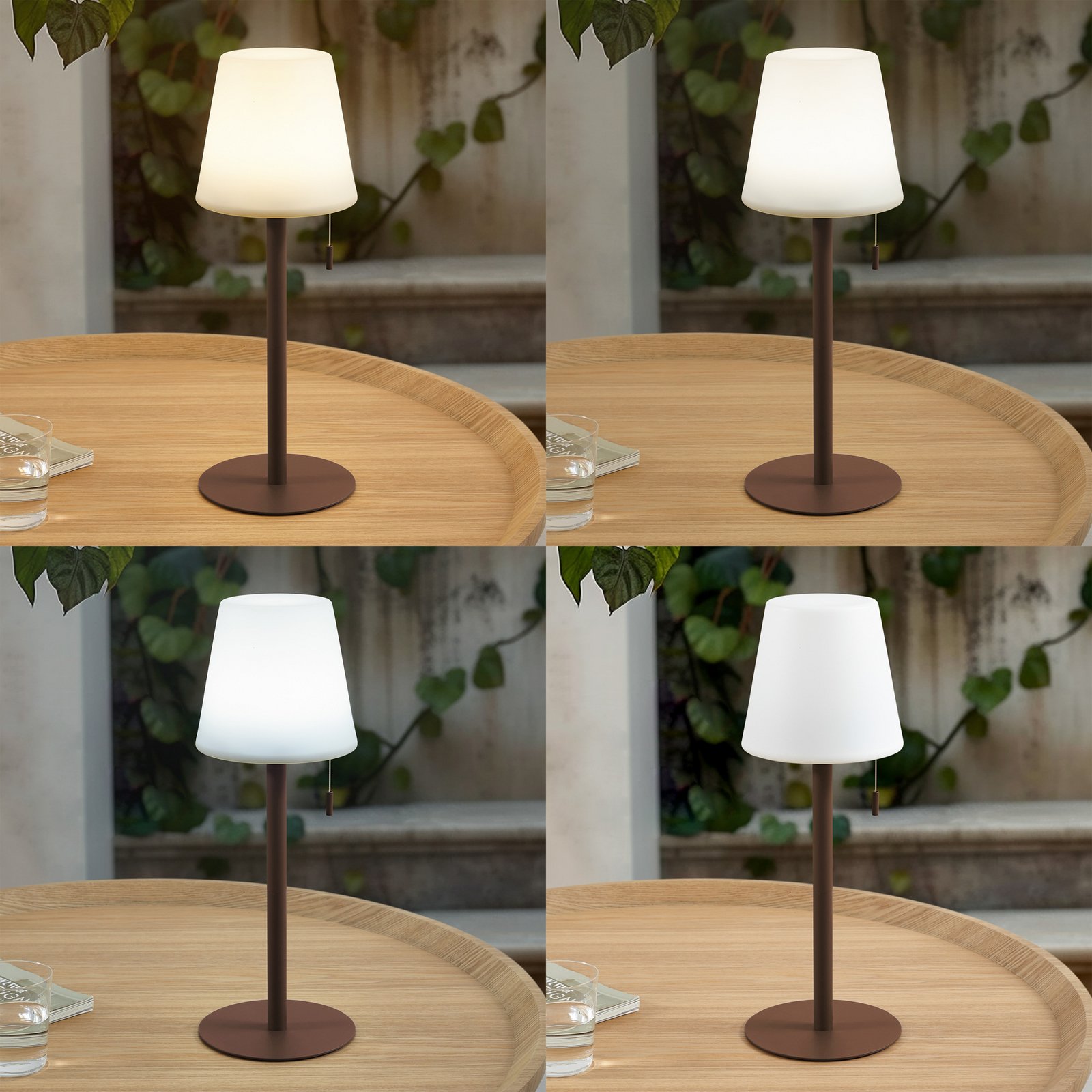 Lindby LED-Akkulampe Azalea, weiß/braun, 45 cm, CCT, IP44
