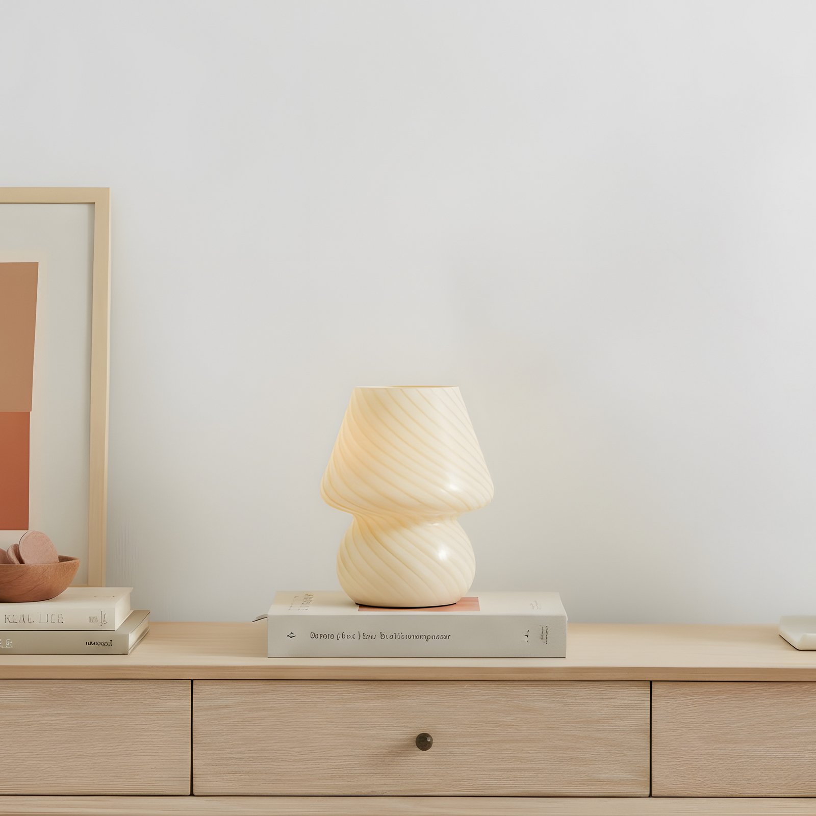Stolní lampa Lindby Andriana, žlutá/bílá, sklo, Ø 15 cm