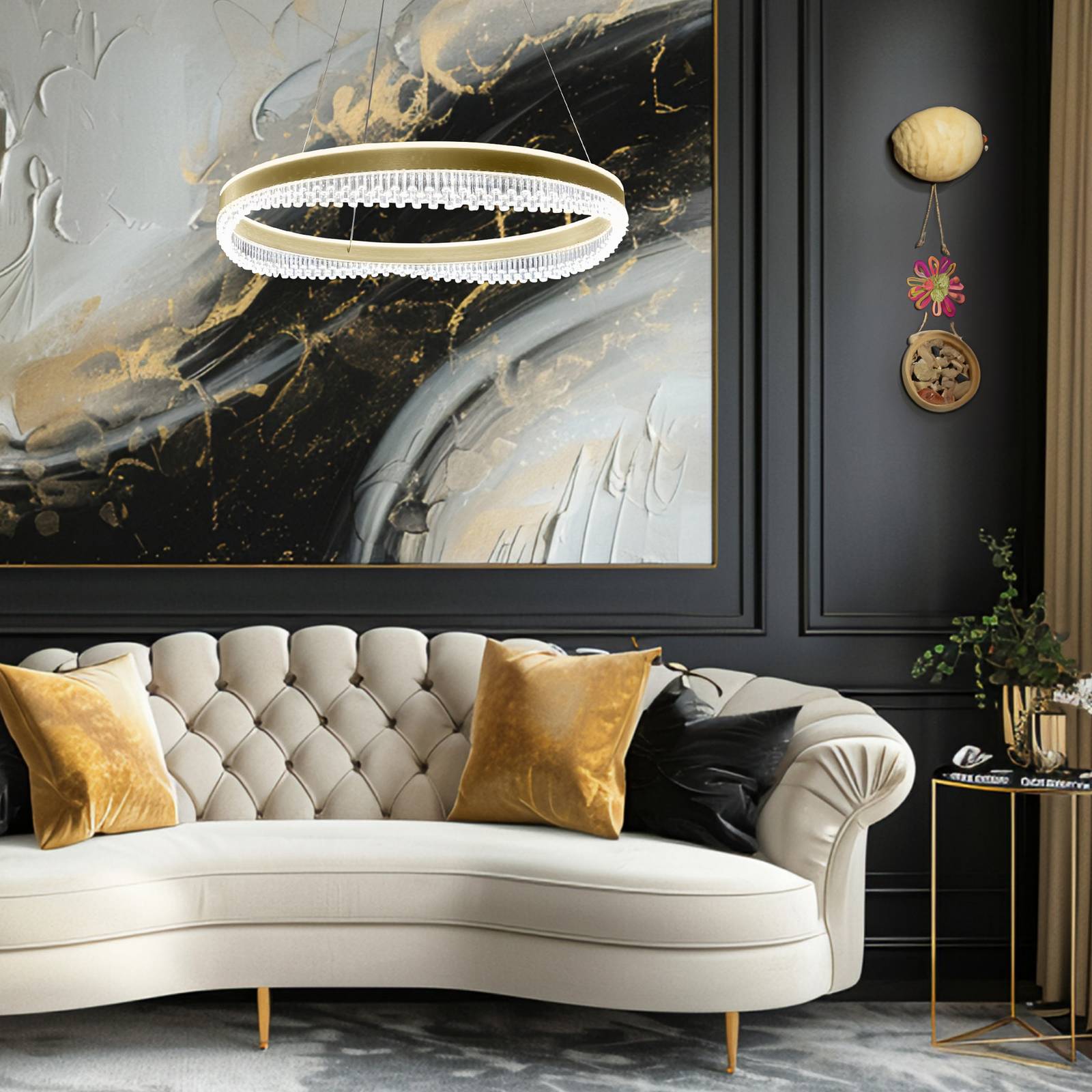 LED-Hängeleuchte Preciosa, gold/kristall, Acryl, Ø 60 cm günstig online kaufen