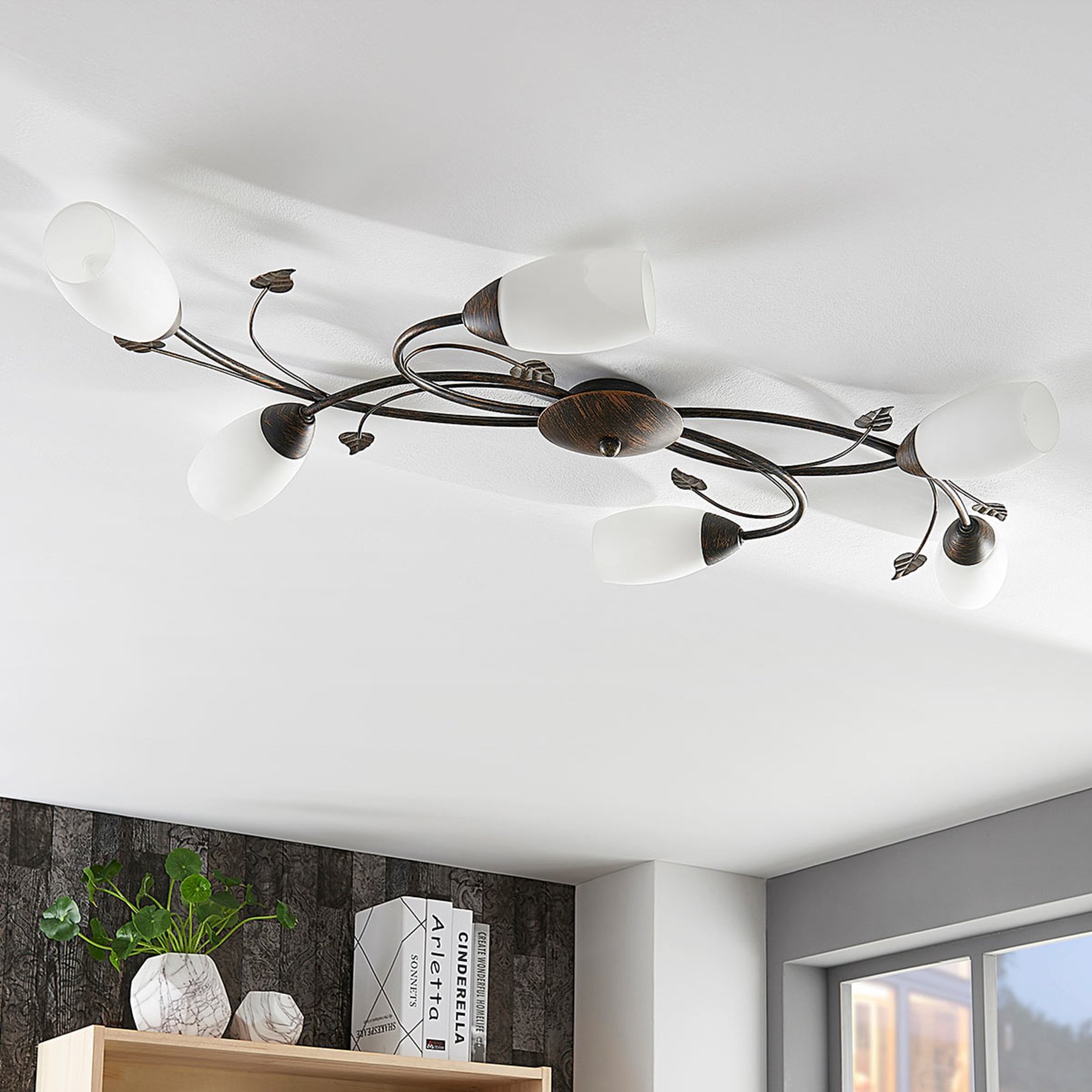 Stefania 6 Ceiling Lamp White/Black-Gold - Lindby