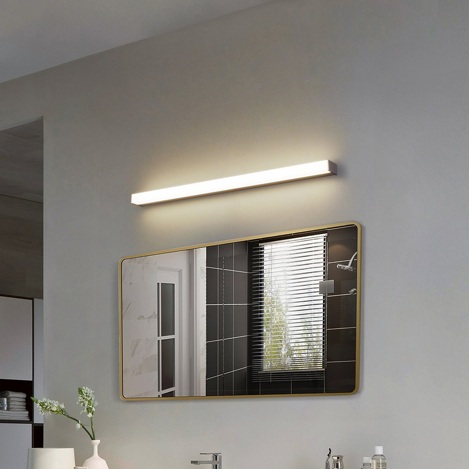 LED bathroom mirror light Philippa, angular, 88cm, aluminium