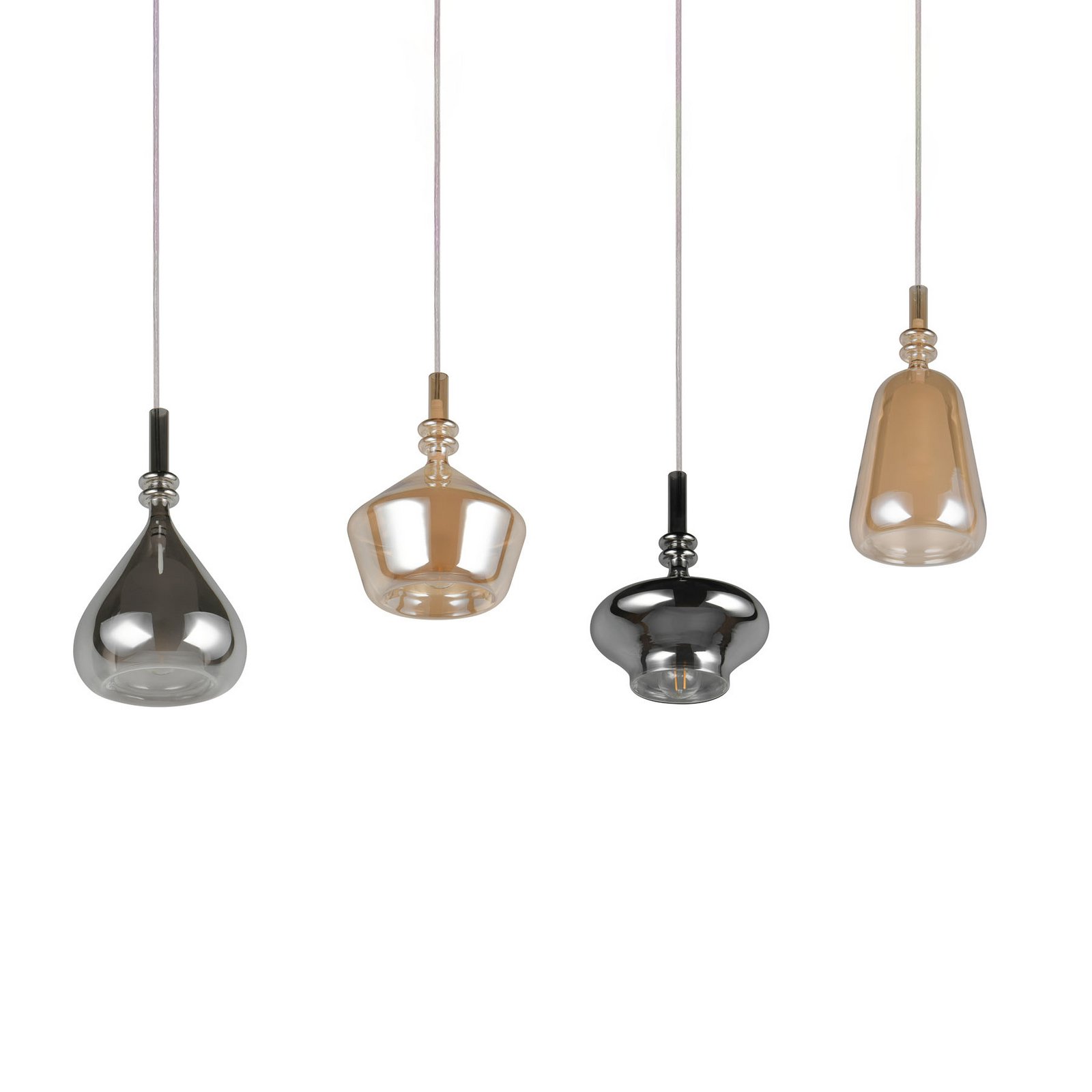 Pakabinama lempa „Aldea“, ilgis 65 cm, balta/gintaro spalvos/chromo stiklas, 4 Pakabinama lempa „Aldea“, ilgis 65 cm, balta/gintaro spalvos/chromo stiklas, 4