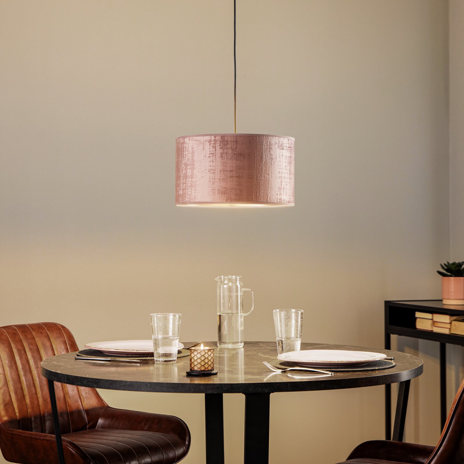 EMIBIG LIGHTING Lampă suspendată Jari cu abajur din pânză 1 bec roz-auriu - Camera de zi / sufragerie - roz auriu negru - Țesătură / Textil