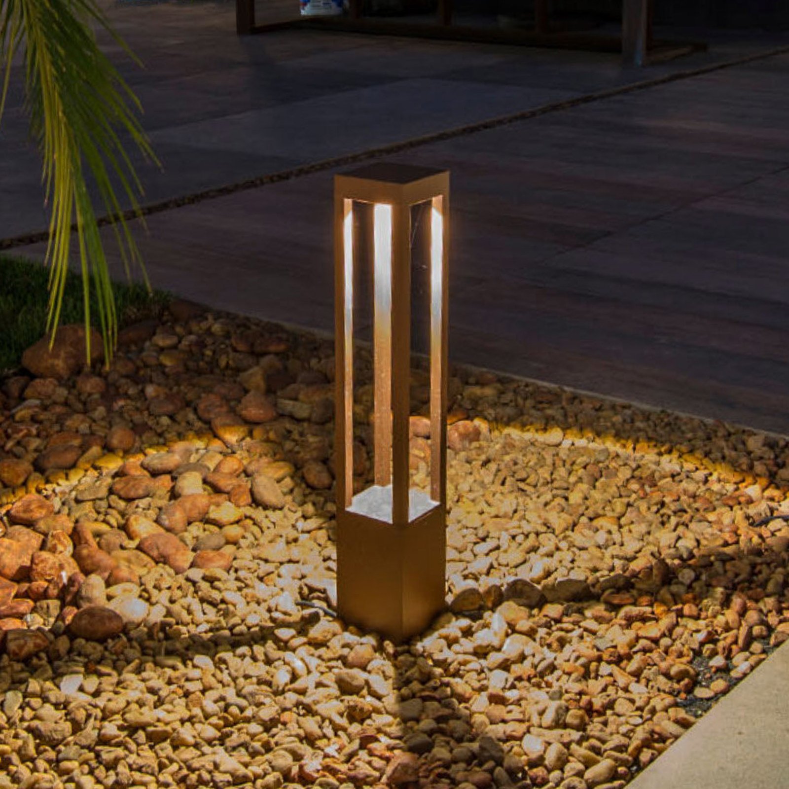 Agra LED path light, rust brown, aluminium/glass, height 65 cm