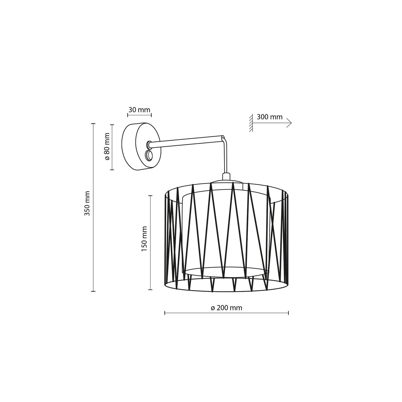 TK Lighting Harmony vägglampa svart naturlig jute med strömbrytare