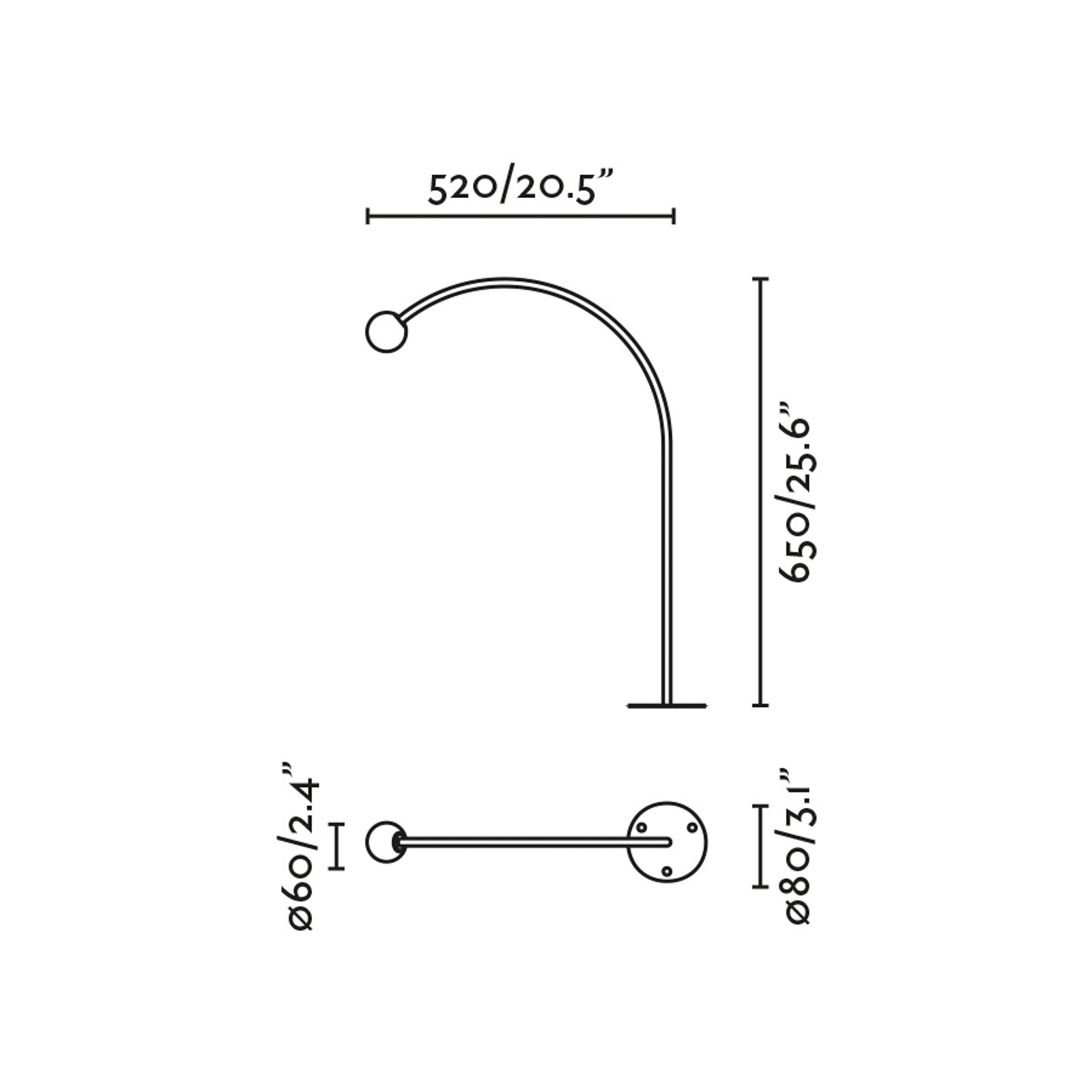 Cuca LED pjedestaalvalgusti, must, roostevaba teras/klaas, kõrgus 65 cm