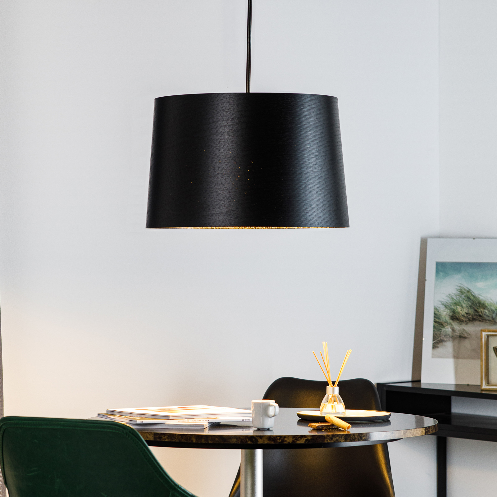 FOSCARINI Foscarini Twiggy grande hanging light, black, for Living / Dining Room, fibreglass composite material, PMMA, polycarbonate, E27, 77 W, energy efficiency: A++, H: 29 cm