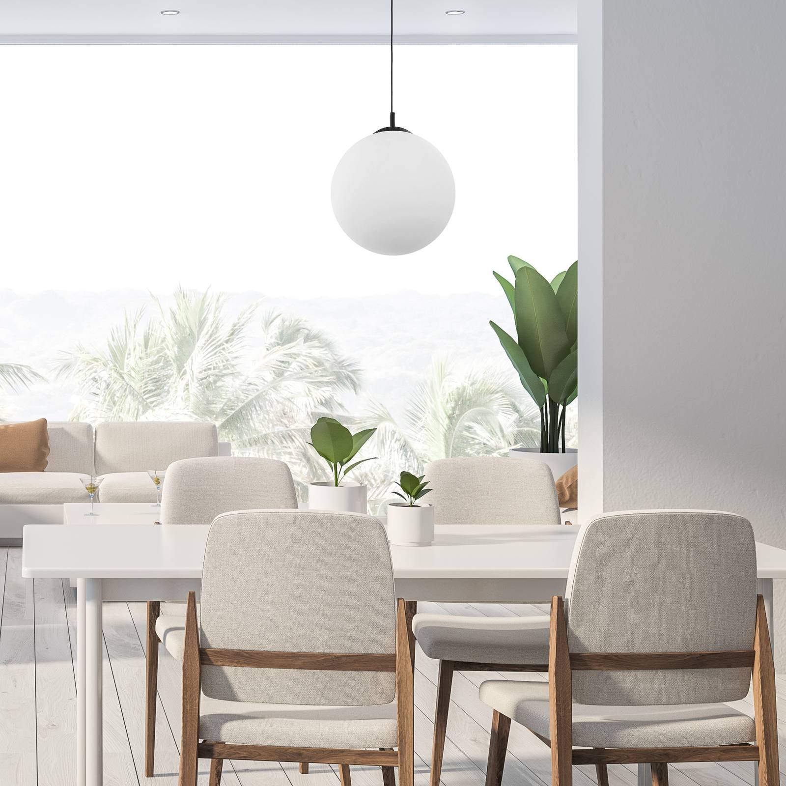 Euluna hanglamp Maxi met glazen kap 1-lamp Ø 30cm, voor woon-/ eetkamer, glas, metaal, kunststof, E27, 60 W