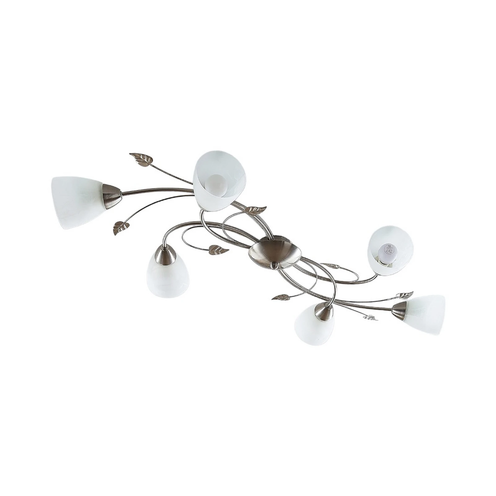 Lindby plafoniera Yannie, a 6 luci, 106 cm, nichel/bianco, vetro