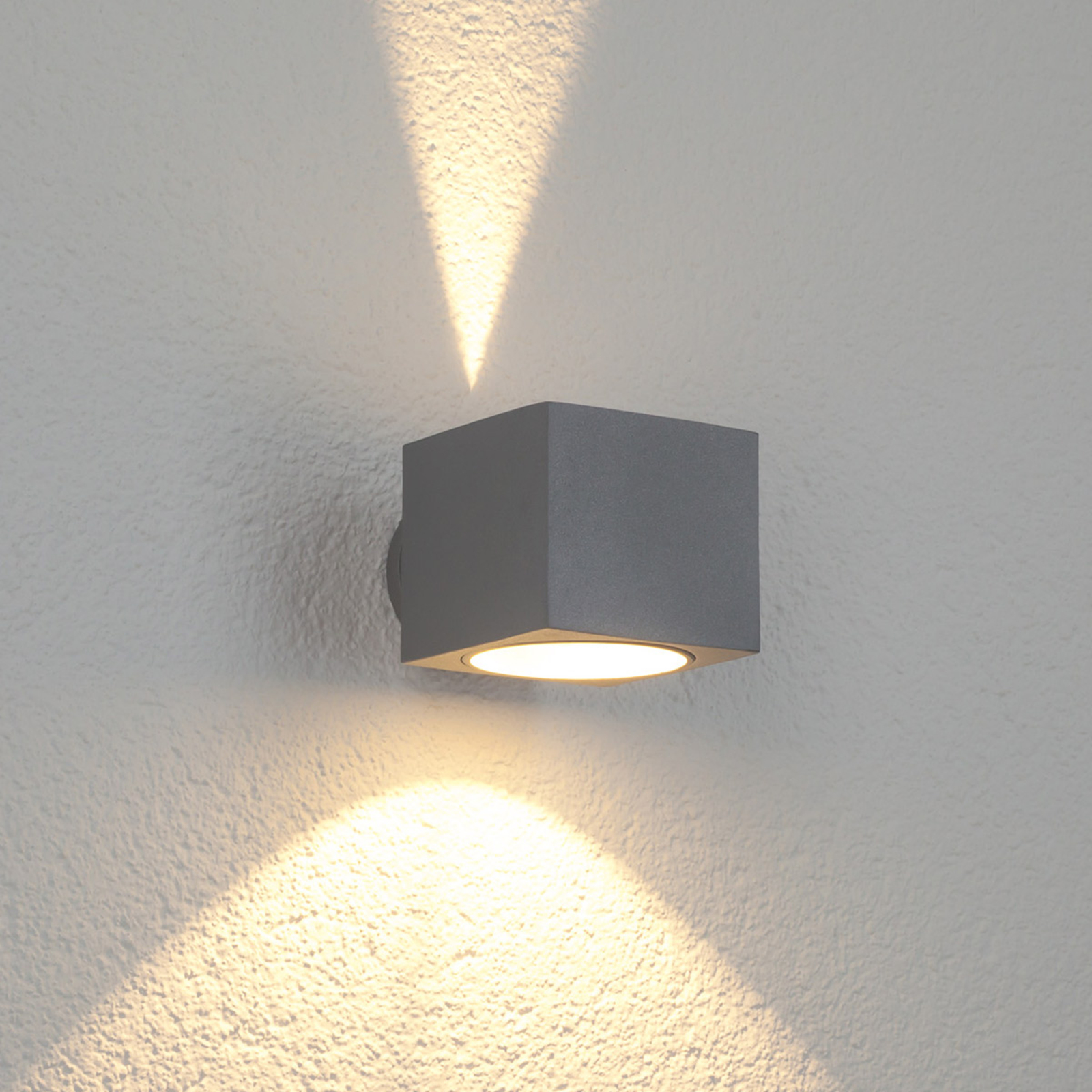 Konstmide Modena Square outdoor wall light, angular grey, aluminium, glass, G9, 25 W, energy efficiency: A++, W: 10 cm, H: 9 cm