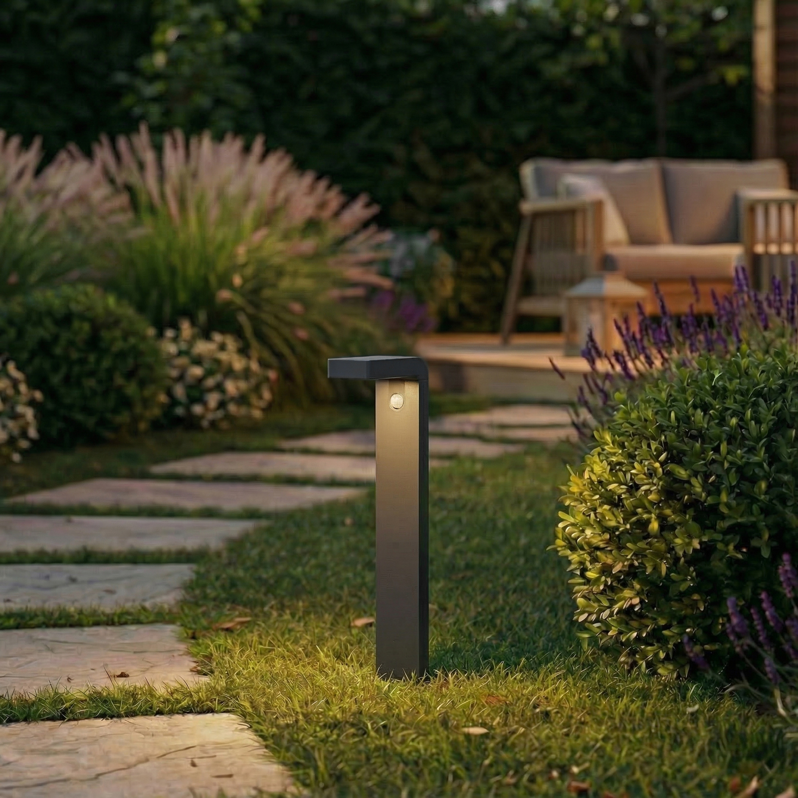 Candeeiro de caminho LED Prios Aurino, preta, 75 cm, sensor