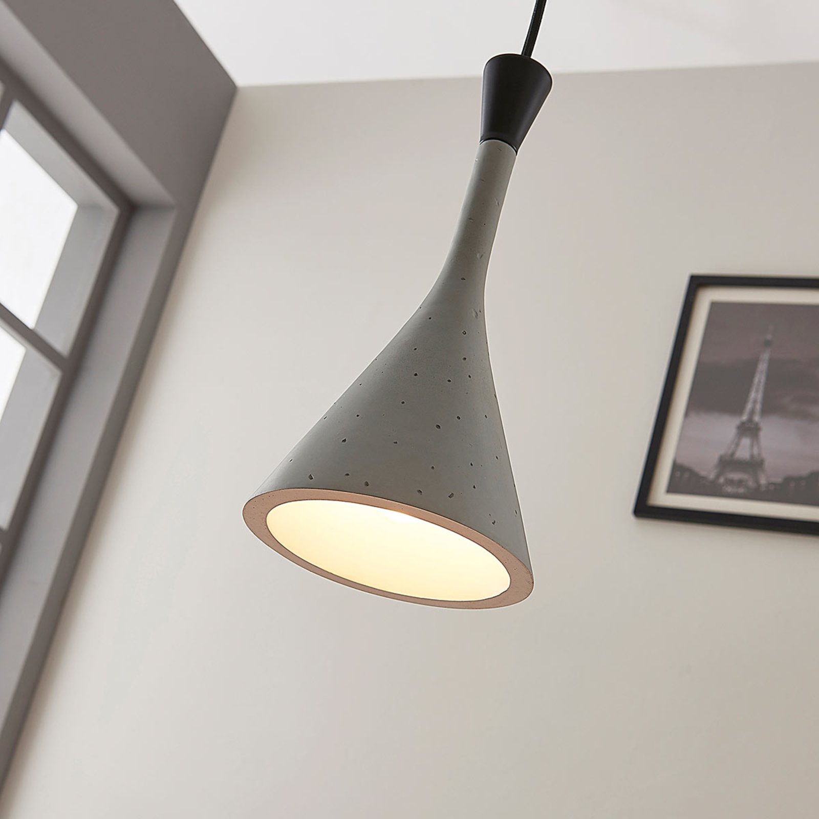 Modern hanging lamp Flynn, concrete grey