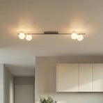 Plafón Imelo, marrón, 4 luces, cristal, longitud 140 cm